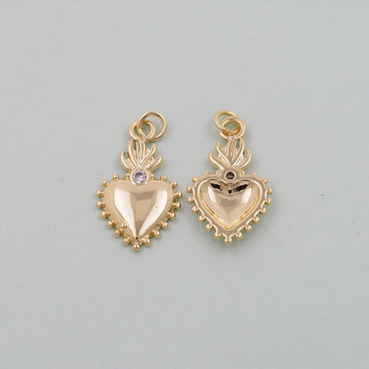 Gold sacred Heart Charms,18K Gold Filled flame sacred heart Pendant,Religious Charm Bracelet Necklace for DIY Jewelry Making Supply