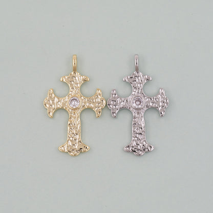 Gold Cross Charms,18K Gold Filled CZ Cross Pendant,Religious Charm Bracelet Necklace for DIY Jewelry Making Supply