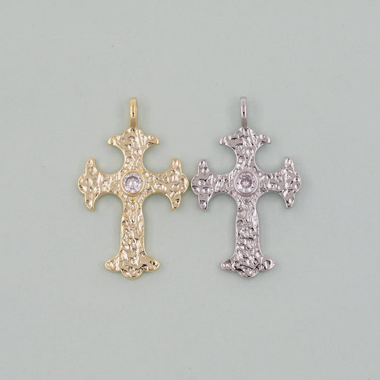 Gold Cross Charms,18K Gold Filled CZ Cross Pendant,Religious Charm Bracelet Necklace for DIY Jewelry Making Supply