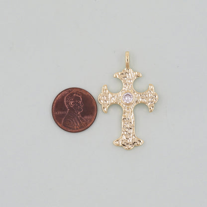 Gold Cross Charms,18K Gold Filled CZ Cross Pendant,Religious Charm Bracelet Necklace for DIY Jewelry Making Supply