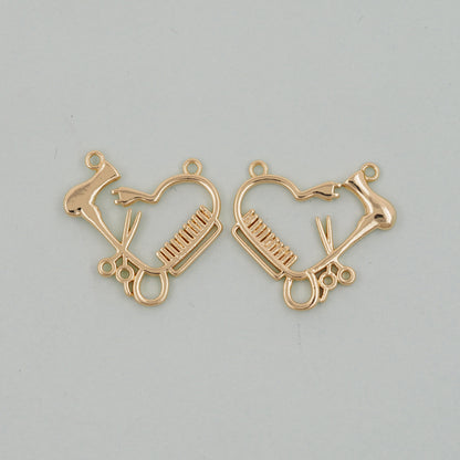 Gold Scissors Charms,18K Gold Filled ScissorsPendant,comb Charm Bracelet Necklace for DIY Jewelry Making Supply
