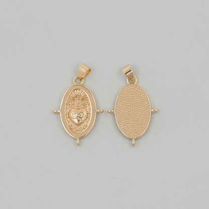 Gold sacred Heart Charms,18K Gold Filled flame sacred heart Pendant,Religious Charm Bracelet Necklace for DIY Jewelry Making Supply