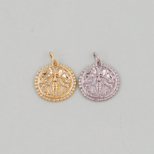 Gold Bee Charms,18K Gold Filled Coin Bee Pendant,Bee Charm Bracelet Necklace for DIY Jewelry Making Supply
