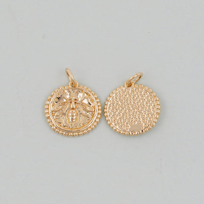 Gold Bee Charms,18K Gold Filled Coin Bee Pendant,Bee Charm Bracelet Necklace for DIY Jewelry Making Supply