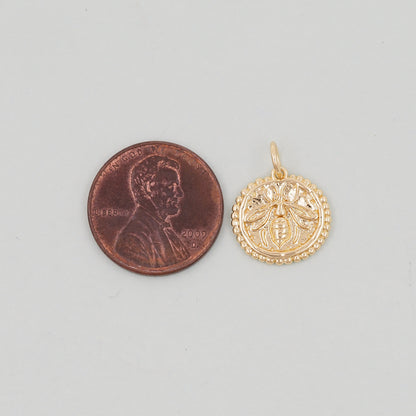 Gold Bee Charms,18K Gold Filled Coin Bee Pendant,Bee Charm Bracelet Necklace for DIY Jewelry Making Supply