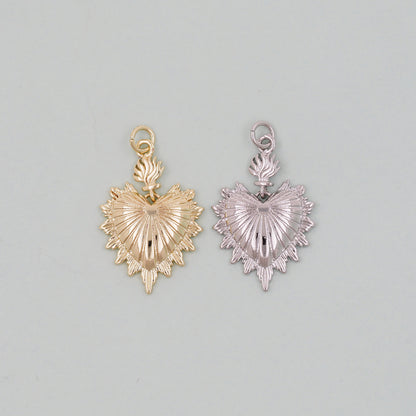 Gold sacred Heart Charms,18K Gold Filled flame sacred heart Pendant,Religious Charm Bracelet Necklace for DIY Jewelry Making Supply