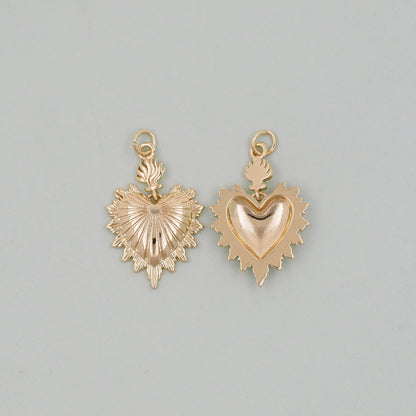 Gold sacred Heart Charms,18K Gold Filled flame sacred heart Pendant,Religious Charm Bracelet Necklace for DIY Jewelry Making Supply