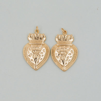 Gold sacred Heart Charms,18K Gold Filled flame sacred heart Pendant,Religious Charm Bracelet Necklace for DIY Jewelry Making Supply