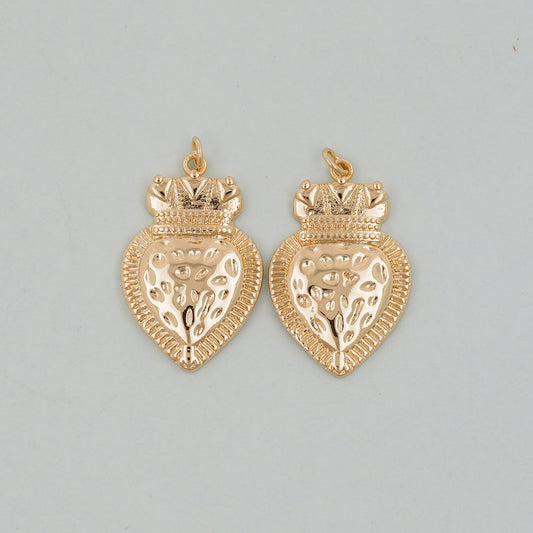 Gold sacred Heart Charms,18K Gold Filled flame sacred heart Pendant,Religious Charm Bracelet Necklace for DIY Jewelry Making Supply