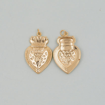 Gold sacred Heart Charms,18K Gold Filled flame sacred heart Pendant,Religious Charm Bracelet Necklace for DIY Jewelry Making Supply