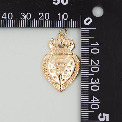 Gold sacred Heart Charms,18K Gold Filled flame sacred heart Pendant,Religious Charm Bracelet Necklace for DIY Jewelry Making Supply