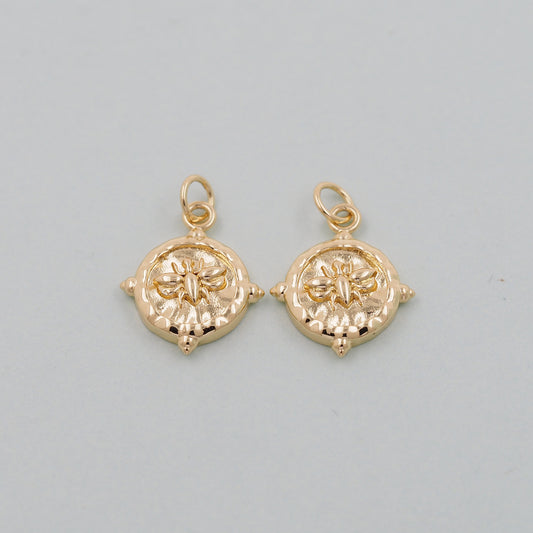 Gold Bee Charms,18K Gold Filled Coin Bee Pendant,Bee Charm Bracelet Necklace for DIY Jewelry Making Supply