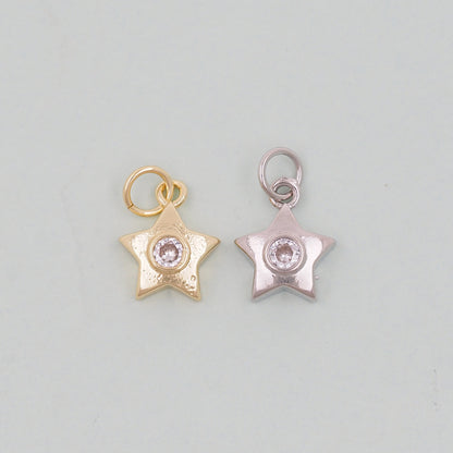 Gold Star Charms,18K Gold Filled CZ Micro Pave Star Pendant,Star Charm Bracelet Necklace for DIY Jewelry Making Supply