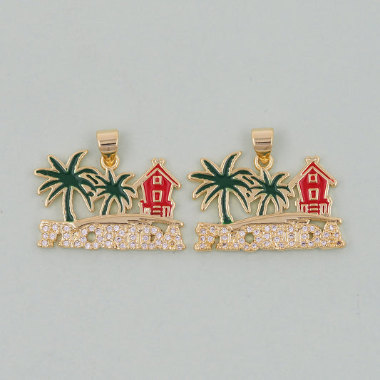 Gold Miami Charms,18K Gold Filled flame Miami Pendant Bracelet Necklace for DIY Jewelry Making Supply