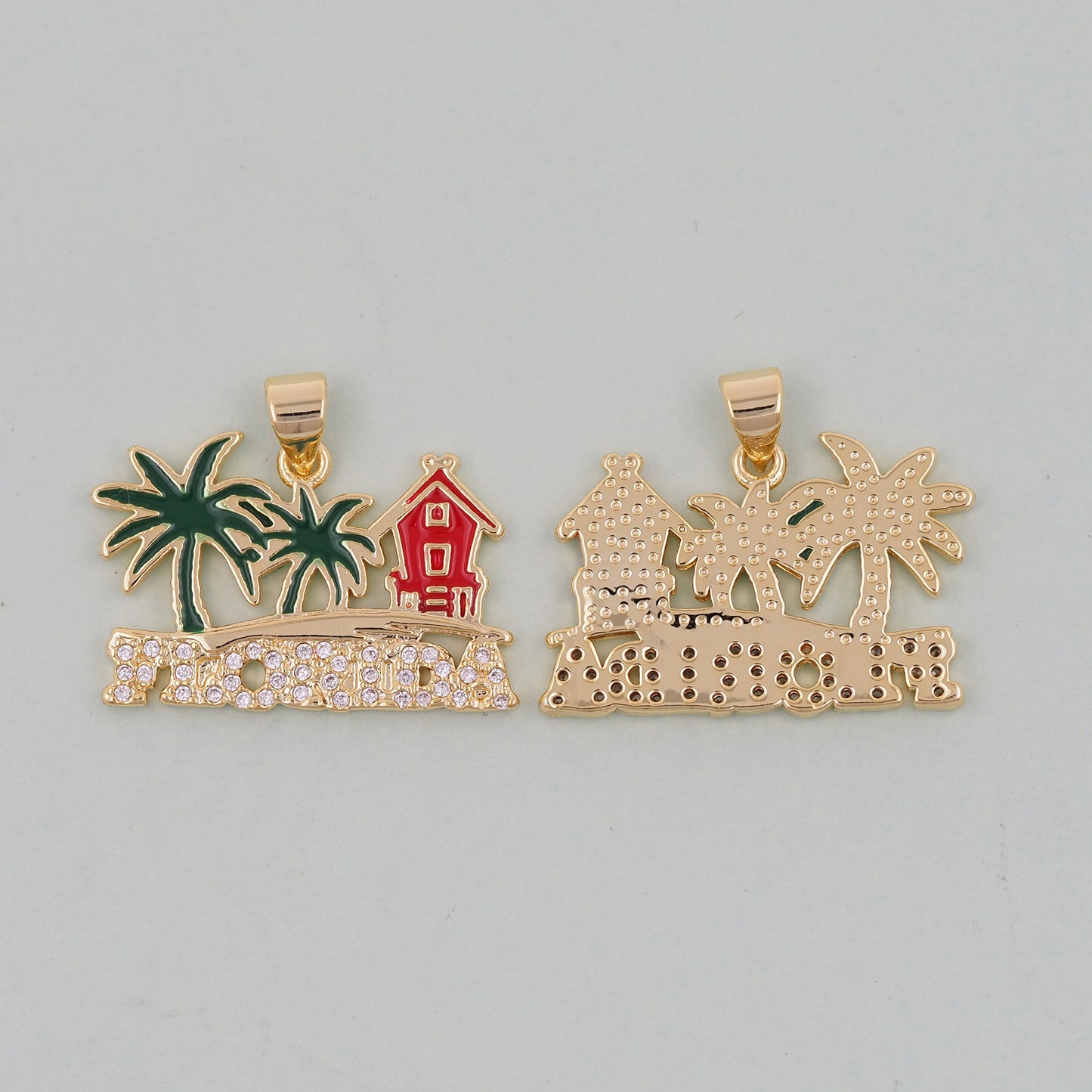 Gold Miami Charms,18K Gold Filled flame Miami Pendant Bracelet Necklace for DIY Jewelry Making Supply