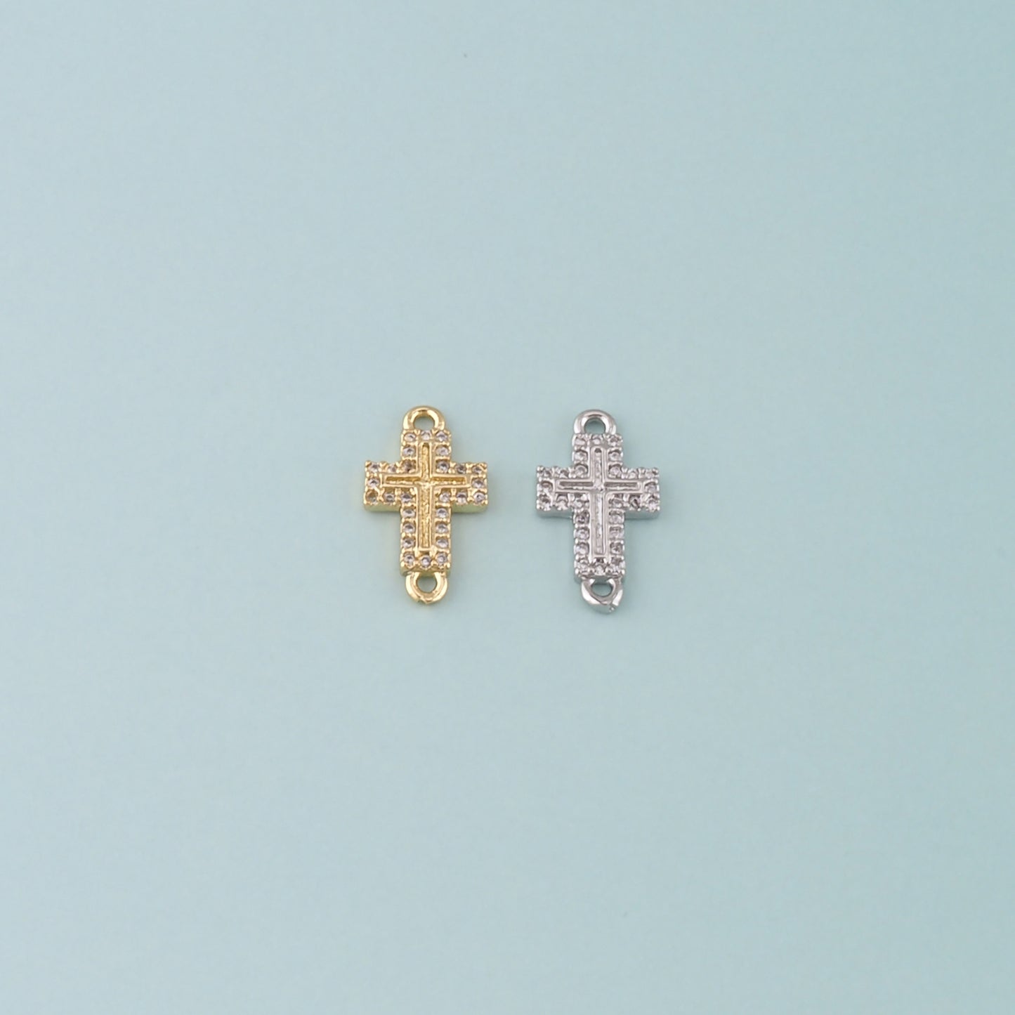 Gold Cross Connector,18K Gold Filled Cross Pendant,CZ Micro Pave Religion Charm Bracelet Necklace for DIY Jewelry Making Supply