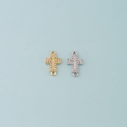 Gold Cross Connector,18K Gold Filled Cross Pendant,CZ Micro Pave Religion Charm Bracelet Necklace for DIY Jewelry Making Supply