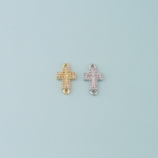 Gold Cross Connector,18K Gold Filled Cross Pendant,CZ Micro Pave Religion Charm Bracelet Necklace for DIY Jewelry Making Supply