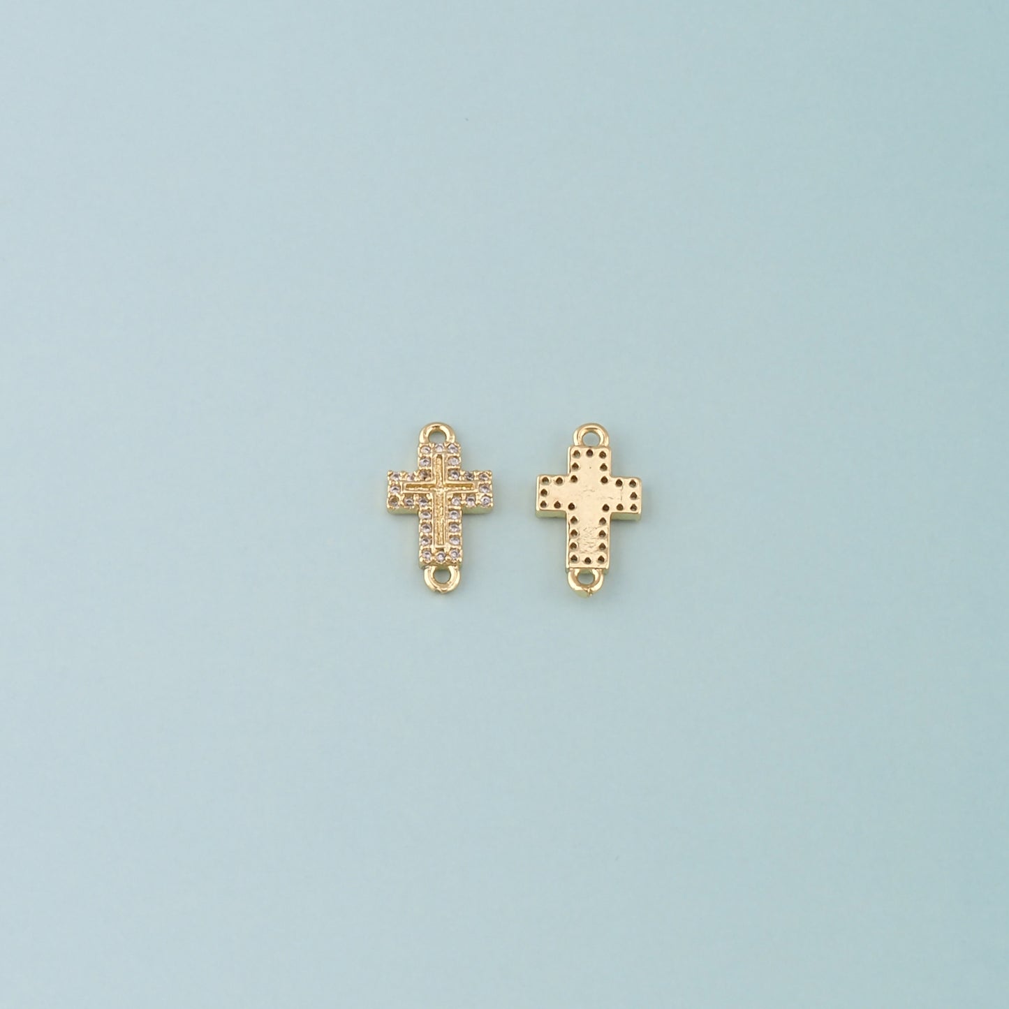 Gold Cross Connector,18K Gold Filled Cross Pendant,CZ Micro Pave Religion Charm Bracelet Necklace for DIY Jewelry Making Supply