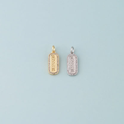 18K Gold Filled Blessed Pendant,CZ Micro Pave Blessed Charm Bracelet Necklace for DIY Jewelry Making Supply