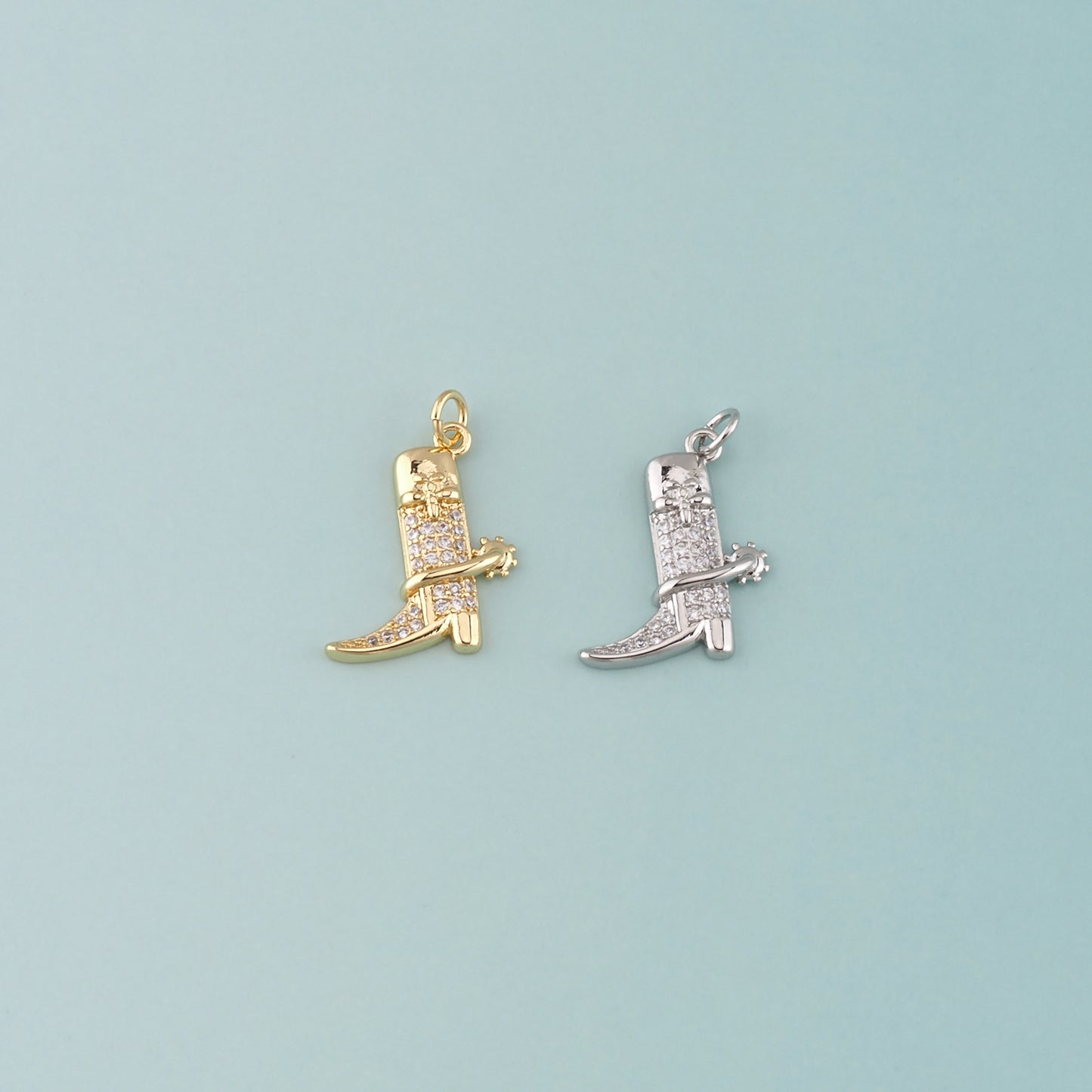 Gold Boots Charms,18K Gold Filled Boots Pendant,CZ Micro Pave Cowboy Boots Charm Bracelet Necklace for DIY Jewelry Making Supply