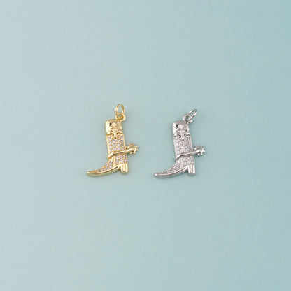 Gold Boots Charms,18K Gold Filled Boots Pendant,CZ Micro Pave Cowboy Boots Charm Bracelet Necklace for DIY Jewelry Making Supply