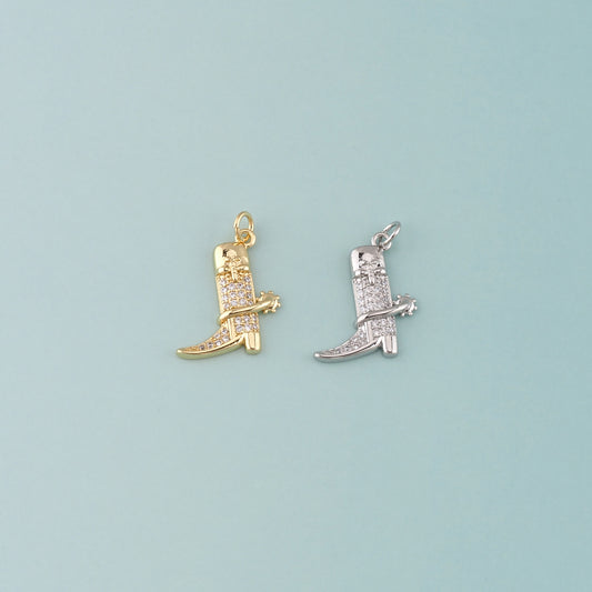 Gold Boots Charms,18K Gold Filled Boots Pendant,CZ Micro Pave Cowboy Boots Charm Bracelet Necklace for DIY Jewelry Making Supply