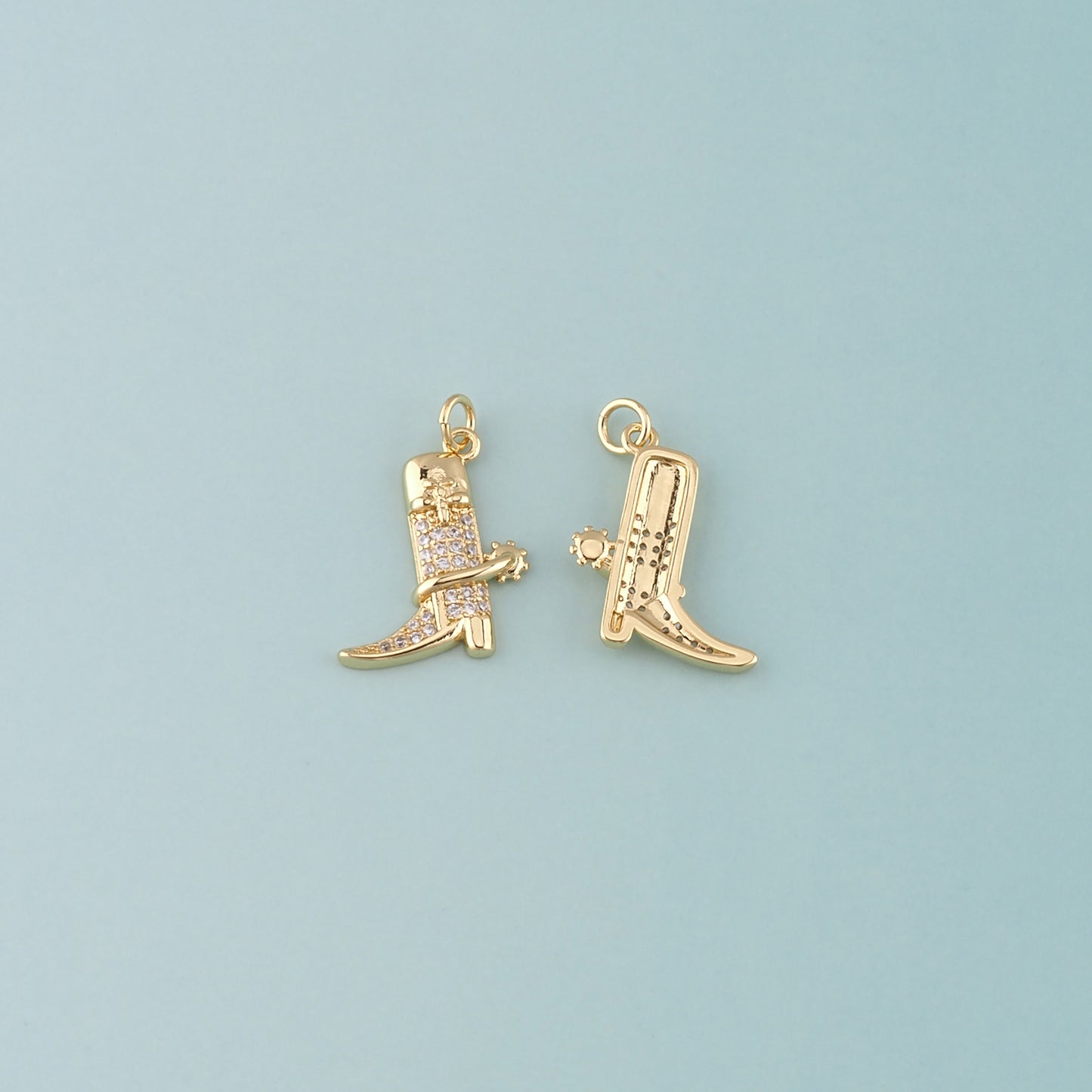 Gold Boots Charms,18K Gold Filled Boots Pendant,CZ Micro Pave Cowboy Boots Charm Bracelet Necklace for DIY Jewelry Making Supply
