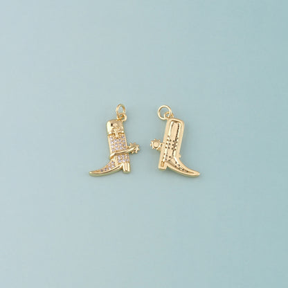 Gold Boots Charms,18K Gold Filled Boots Pendant,CZ Micro Pave Cowboy Boots Charm Bracelet Necklace for DIY Jewelry Making Supply