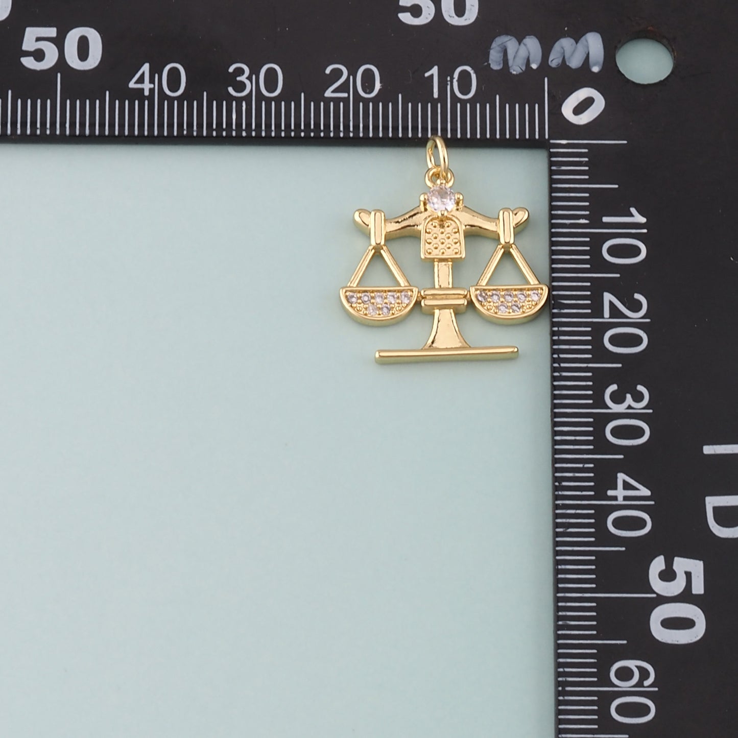 Gold Justice Charms,18K Gold Filled Balance Pendant,CZ Micro Pave Balance Scale Charm Bracelet Necklace for DIY Jewelry Making Supply