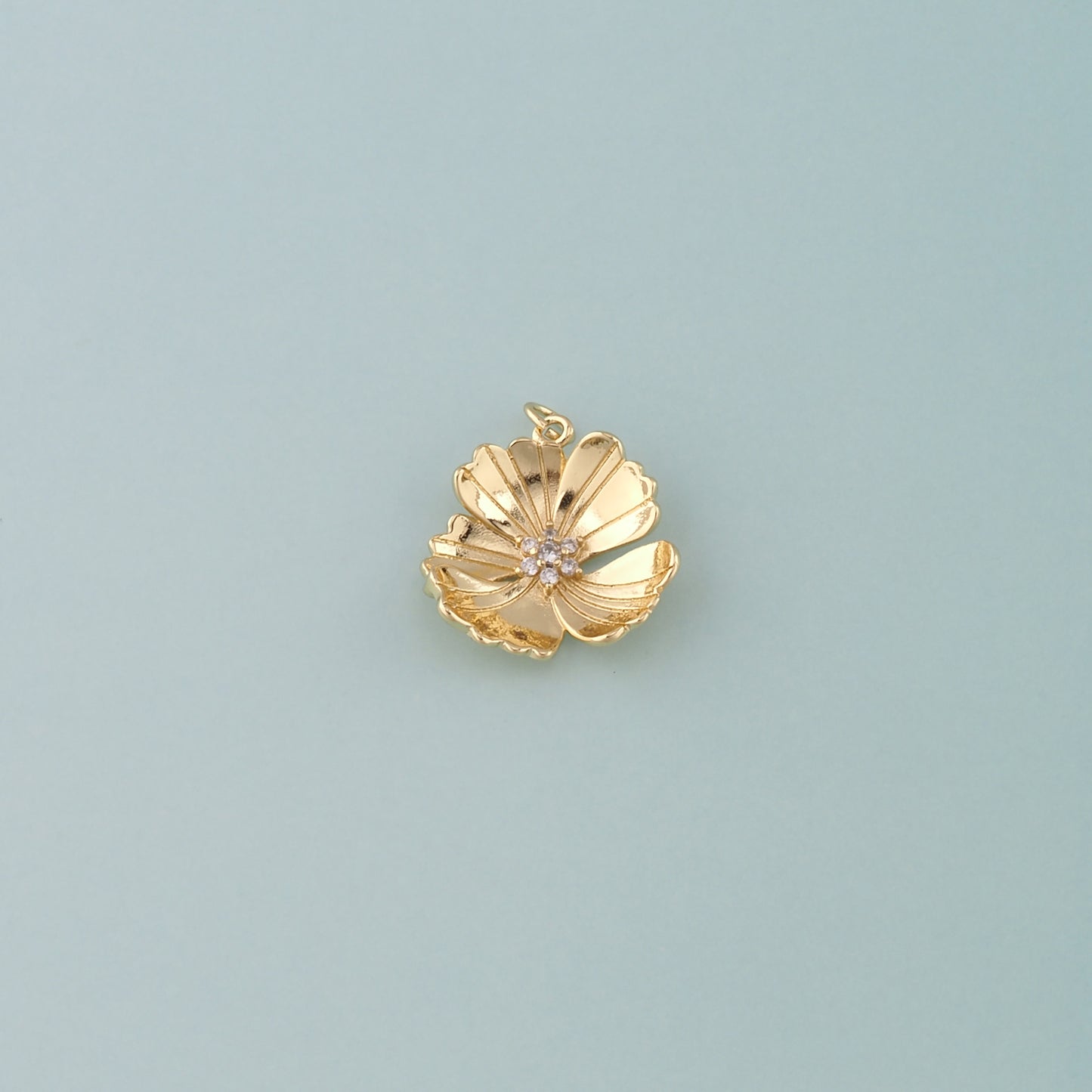 Gold Flower Charms,18K Gold Filled Flower Pendant,CZ Micro Pave Flower Charm Bracelet Necklace for DIY Jewelry Making Supply