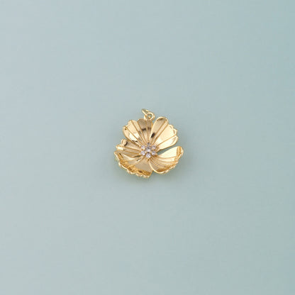 Gold Flower Charms,18K Gold Filled Flower Pendant,CZ Micro Pave Flower Charm Bracelet Necklace for DIY Jewelry Making Supply