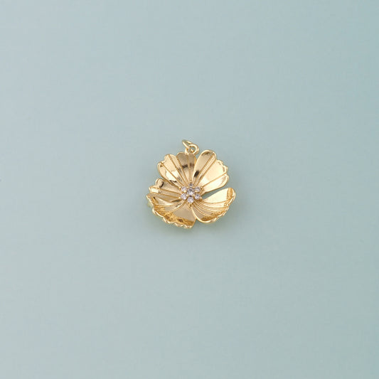Gold Flower Charms,18K Gold Filled Flower Pendant,CZ Micro Pave Flower Charm Bracelet Necklace for DIY Jewelry Making Supply