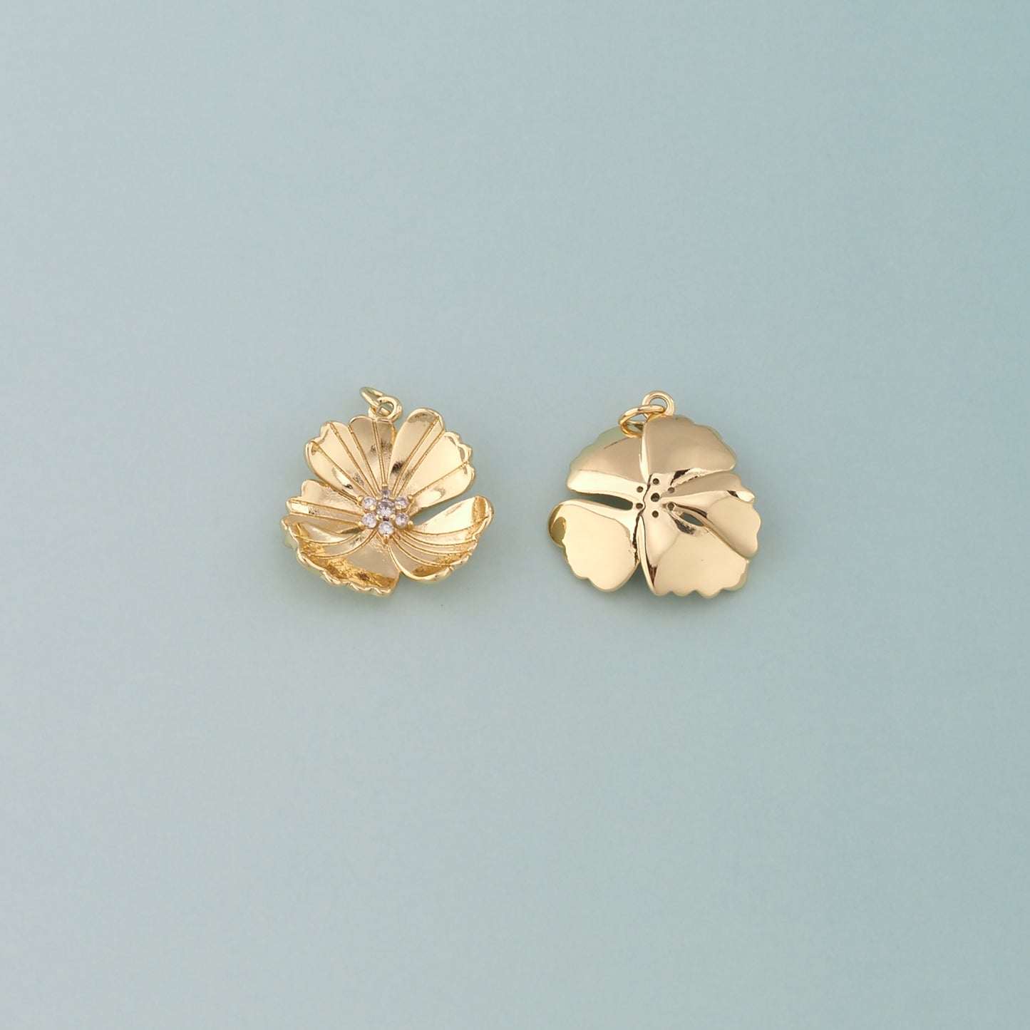 Gold Flower Charms,18K Gold Filled Flower Pendant,CZ Micro Pave Flower Charm Bracelet Necklace for DIY Jewelry Making Supply