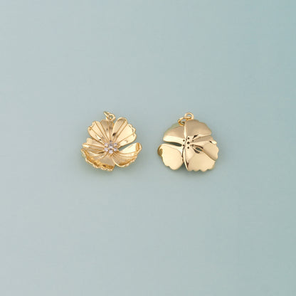 Gold Flower Charms,18K Gold Filled Flower Pendant,CZ Micro Pave Flower Charm Bracelet Necklace for DIY Jewelry Making Supply