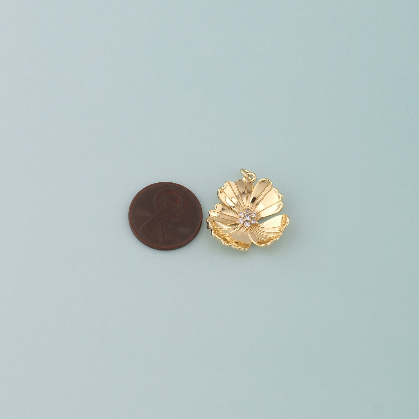 Gold Flower Charms,18K Gold Filled Flower Pendant,CZ Micro Pave Flower Charm Bracelet Necklace for DIY Jewelry Making Supply