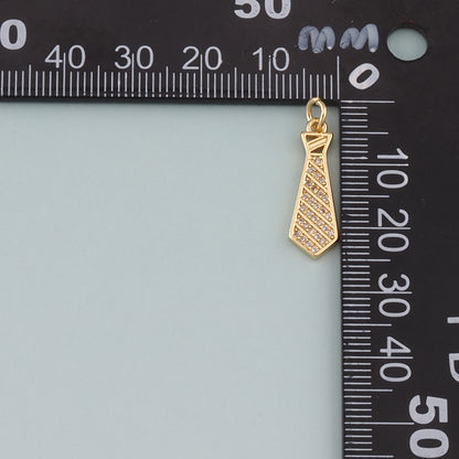 18K Gold Filled Tie Pendant,CZ Micro Pave Tie Charm Bracelet Necklace for DIY Jewelry Making Supply