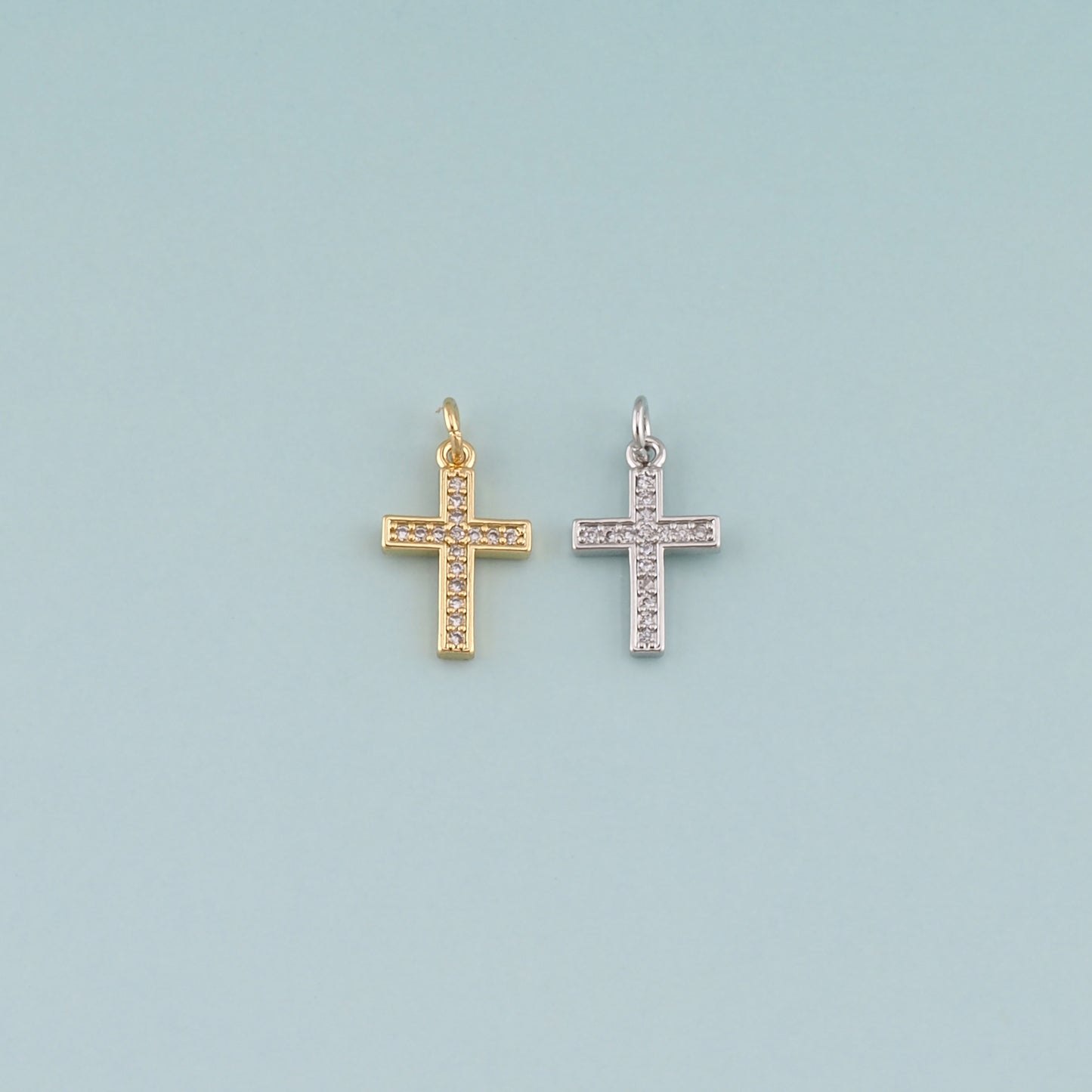 Gold Cross Charms,18K Gold Filled Cross Pendant,CZ Micro Pave Religion Charm Bracelet Necklace for DIY Jewelry Making Supply