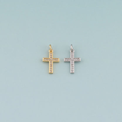 Gold Cross Charms,18K Gold Filled Cross Pendant,CZ Micro Pave Religion Charm Bracelet Necklace for DIY Jewelry Making Supply