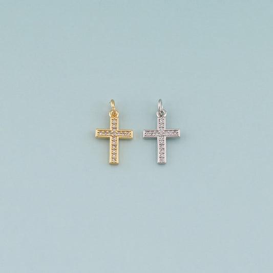 Gold Cross Charms,18K Gold Filled Cross Pendant,CZ Micro Pave Religion Charm Bracelet Necklace for DIY Jewelry Making Supply