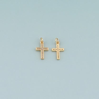 Gold Cross Charms,18K Gold Filled Cross Pendant,CZ Micro Pave Religion Charm Bracelet Necklace for DIY Jewelry Making Supply