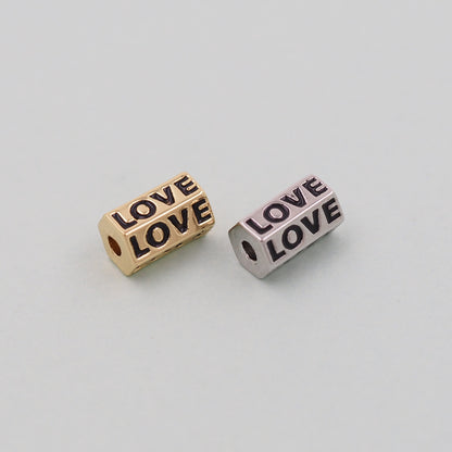 Gold Love Beads Charms,18K Gold Filled Cube Love Pendant,Love Charm Bracelet Necklace for DIY Jewelry Making Supply hole 3mm