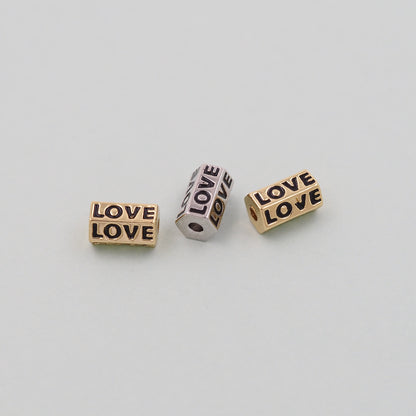 Gold Love Beads Charms,18K Gold Filled Cube Love Pendant,Love Charm Bracelet Necklace for DIY Jewelry Making Supply hole 3mm