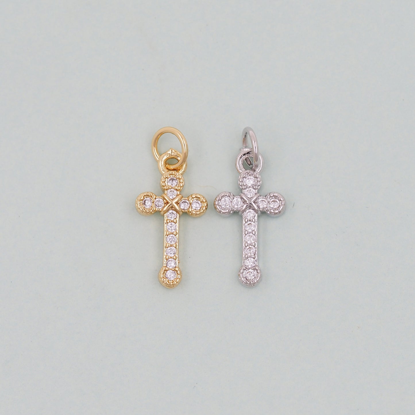 Gold Cross Charms,18K Gold Filled Cross Pendant,Silver Religious Charm Bracelet Necklace for DIY Jewelry Making Supply