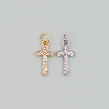 Gold Cross Charms,18K Gold Filled Cross Pendant,Silver Religious Charm Bracelet Necklace for DIY Jewelry Making Supply