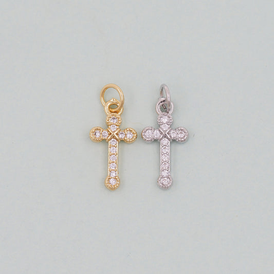 Gold Cross Charms,18K Gold Filled Cross Pendant,Silver Religious Charm Bracelet Necklace for DIY Jewelry Making Supply