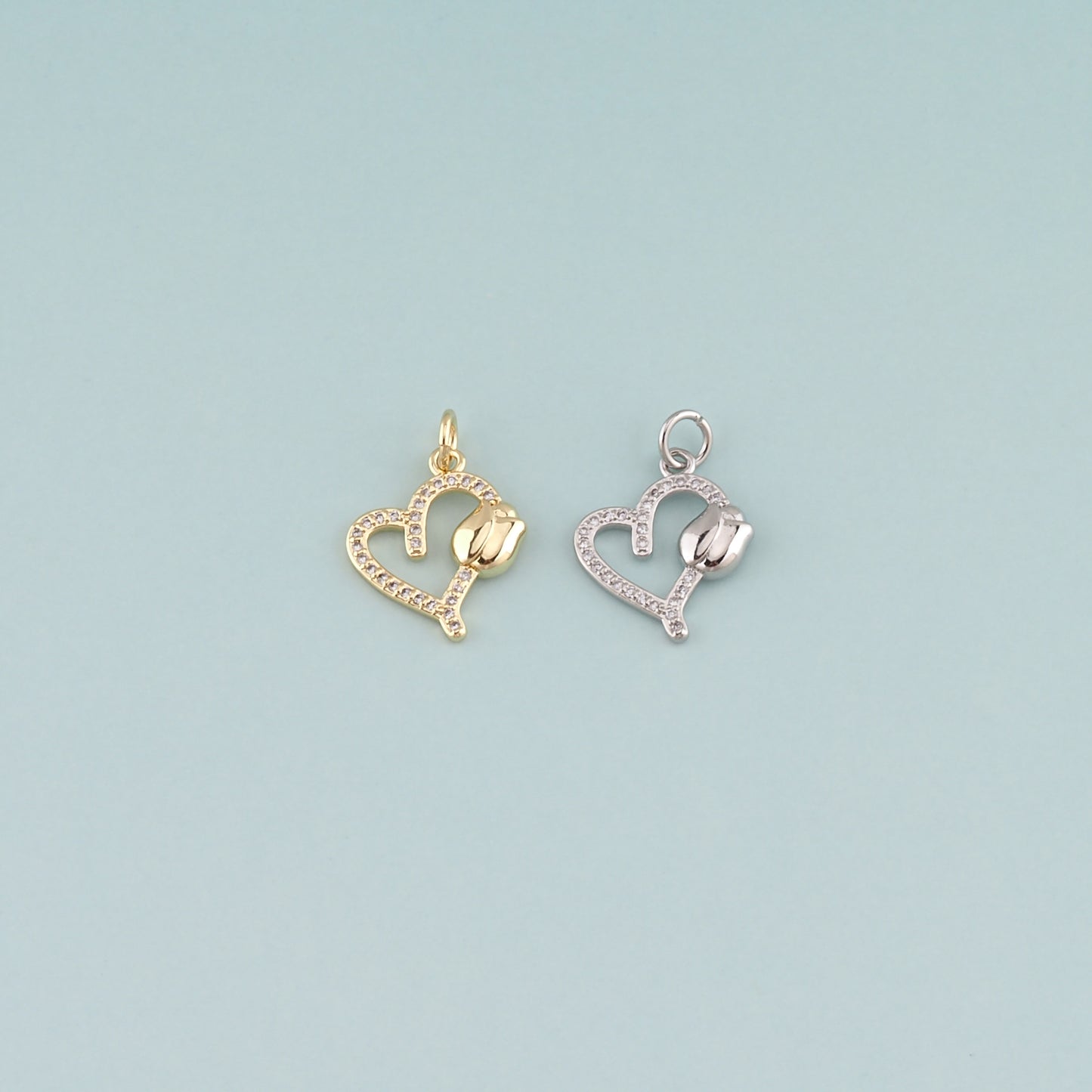 Gold Heart Charms,18K Gold Filled Heart Pendant,CZ Micro Pave Heart Charm Bracelet Necklace for DIY Jewelry Making Supply