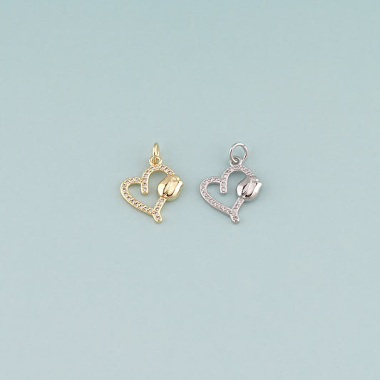 Gold Heart Charms,18K Gold Filled Heart Pendant,CZ Micro Pave Heart Charm Bracelet Necklace for DIY Jewelry Making Supply