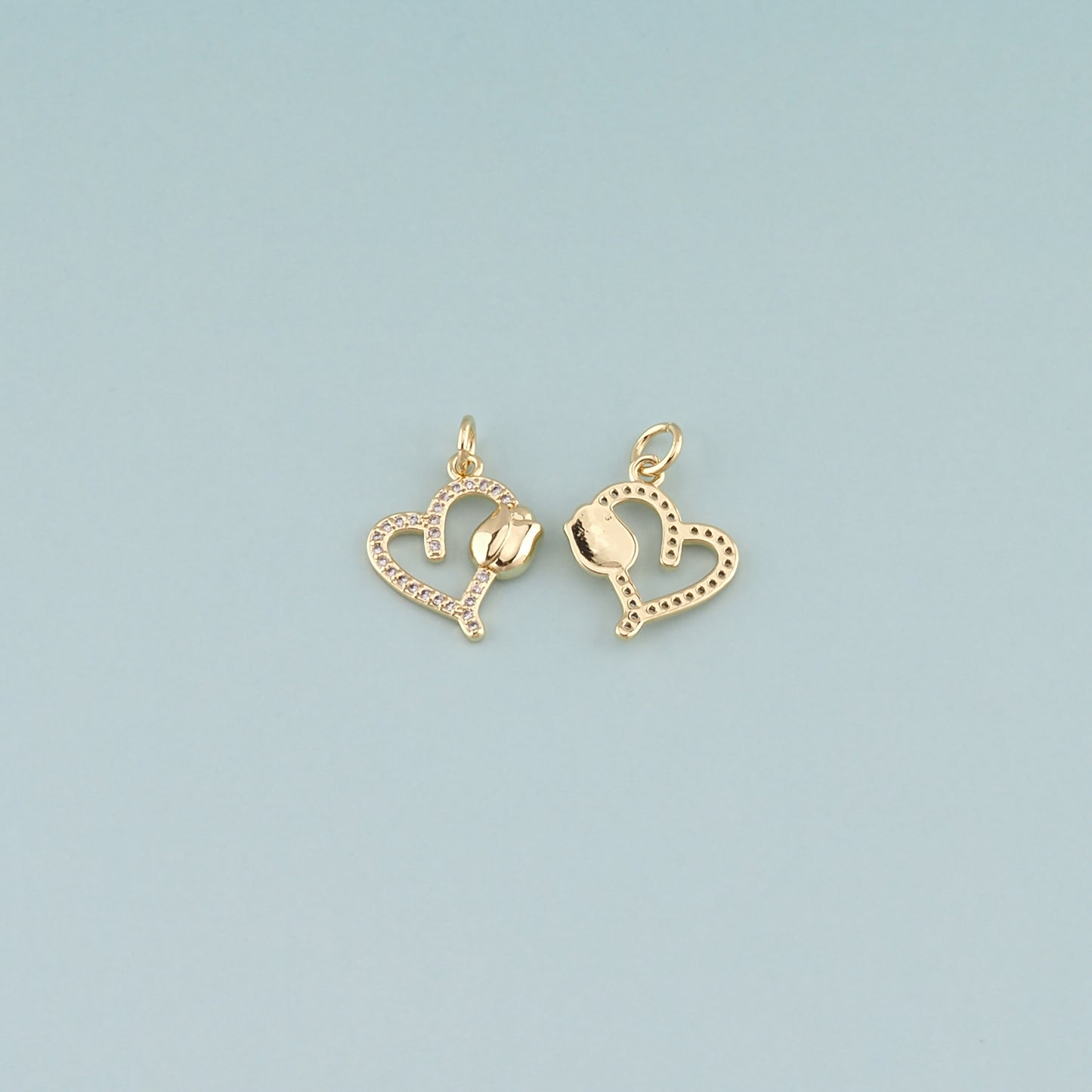 Gold Heart Charms,18K Gold Filled Heart Pendant,CZ Micro Pave Heart Charm Bracelet Necklace for DIY Jewelry Making Supply