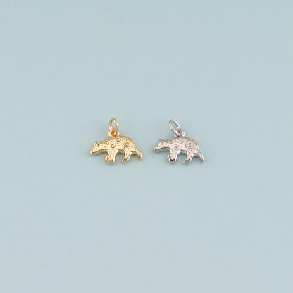 18K Gold Filled Bear Pendant,CZ Micro Pave Bear Charm Bracelet Necklace for DIY Jewelry Making Supply